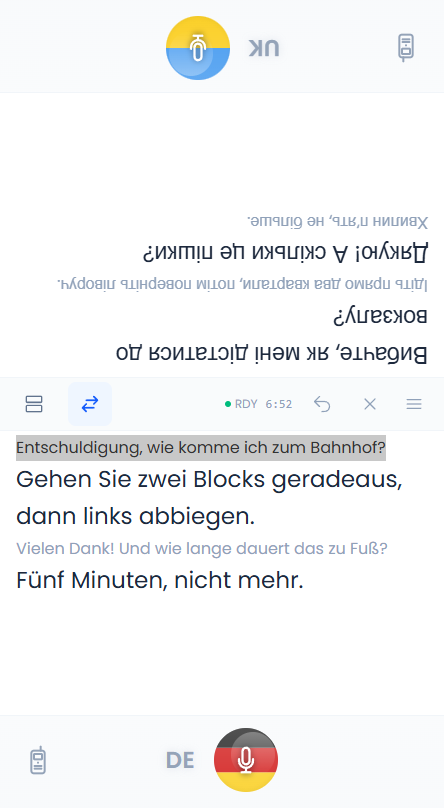 Face-to-face mode — two people, one device