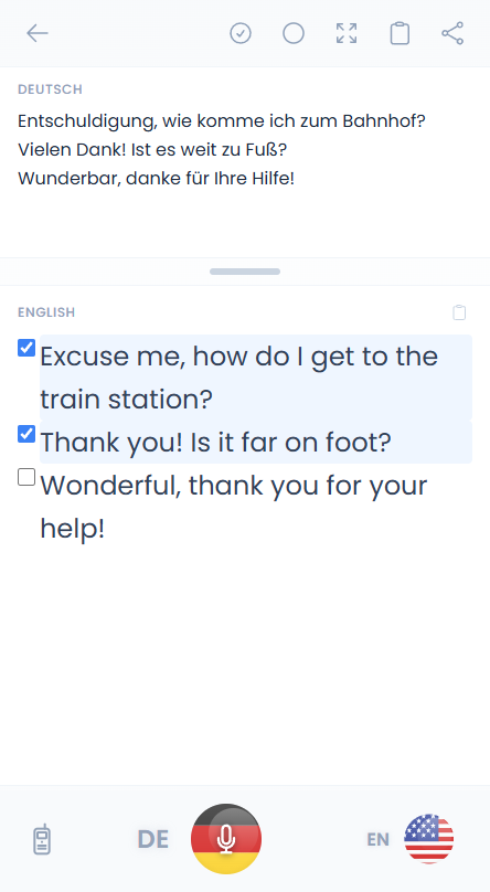Selection mode — select and share translations