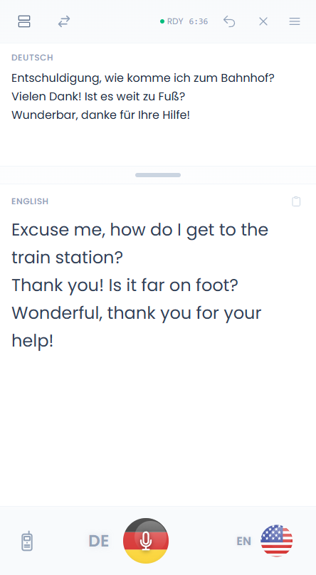 Streaming mode — German to English translation